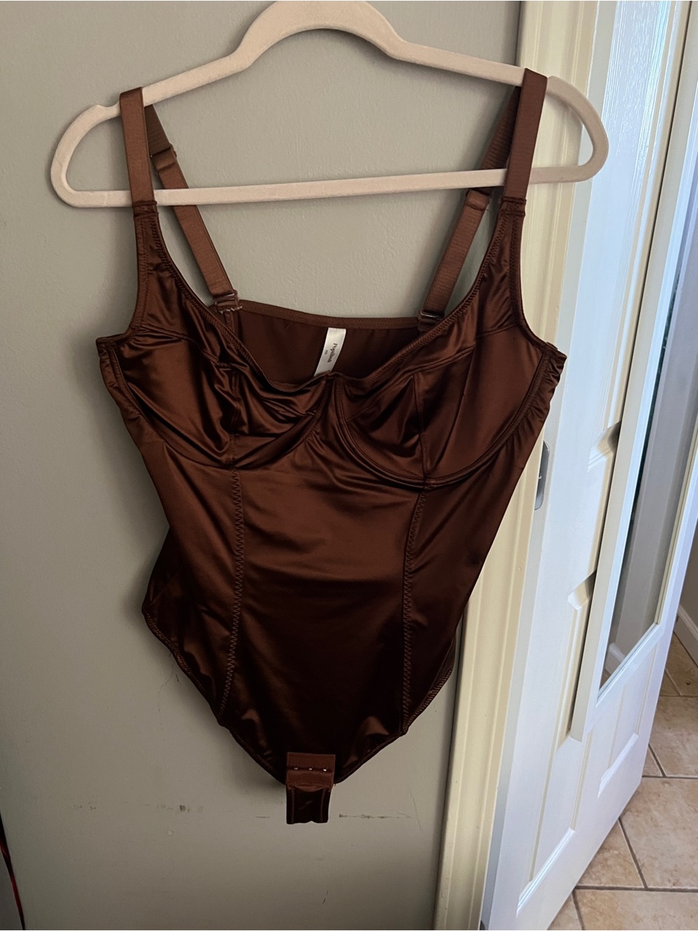 Popilush Satin Underwire Bodysuit in Chocolate Brown